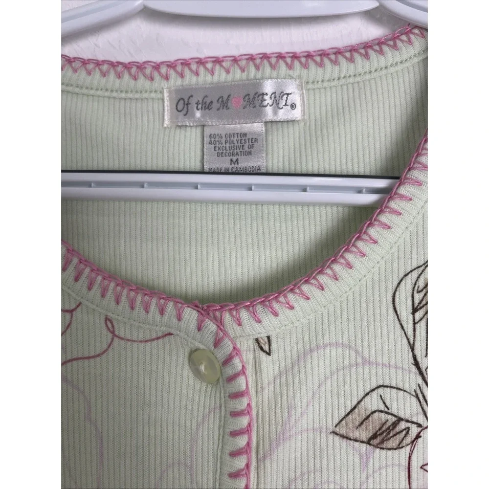 Of the Moment Nightgown Womens Medium Green Pink Good Floral‎ Ribbed Henley Long